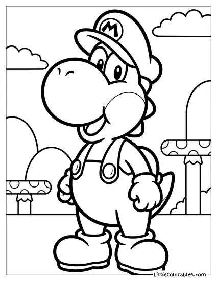 Yoshi Dressed As Mario Coloring Page