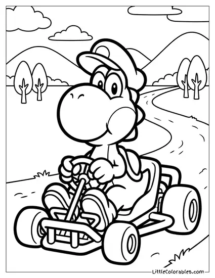 Yoshi Driving A Kart Coloring Page