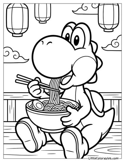 Yoshi Eating A Bowl Of Ramen Noodles Coloring Page