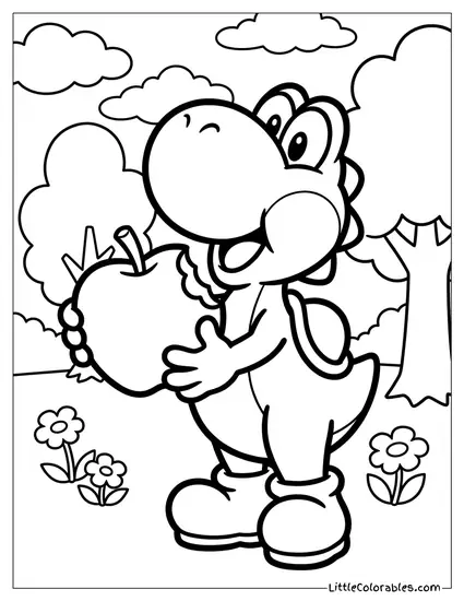 Yoshi Eating A Red Apple Coloring Page