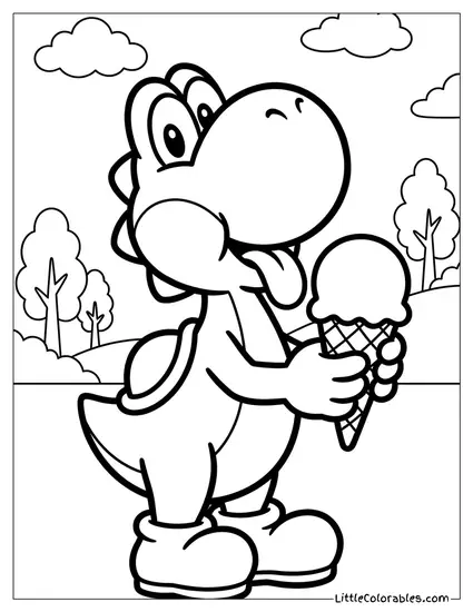 Yoshi Eating Ice Cream Coloring Page