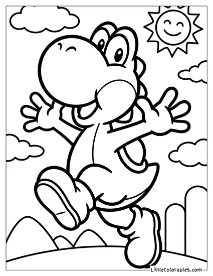Yoshi Flutter Jumping In The Air Coloring Page
