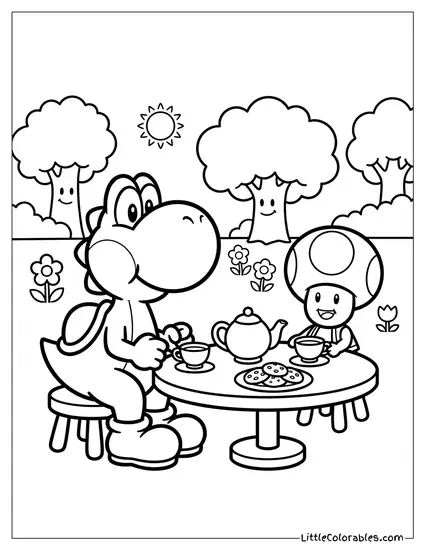 Yoshi Having A Tea Party Coloring Page