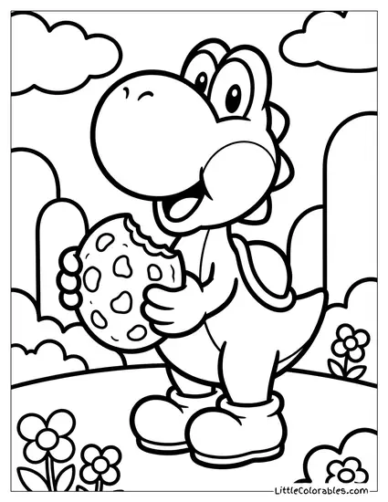 Yoshi Holding A Cookie Coloring Page