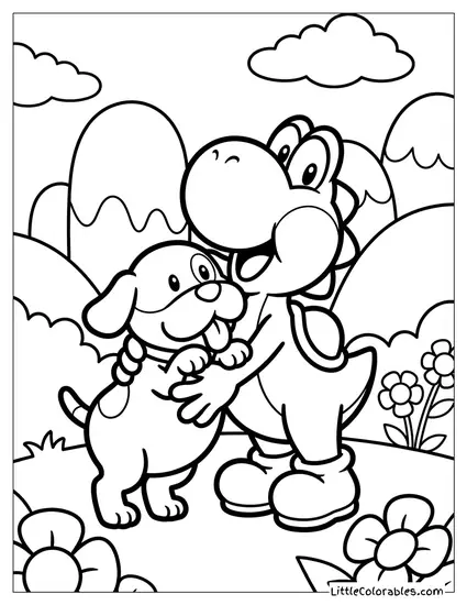 Yoshi Hugging Poochy Coloring Page