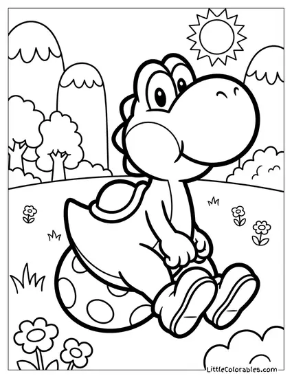 Yoshi Laying A Spotted Egg Coloring Page