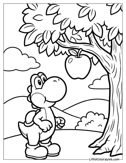 Yoshi Looking At A Fruit On A Tree Coloring Page