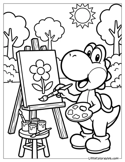 Yoshi Painting On An Easel Coloring Page