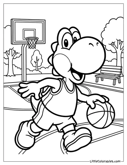 Yoshi Playing Basketball Coloring Page