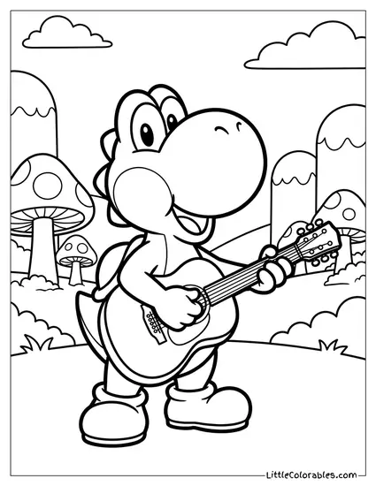 Yoshi Playing Guitar Coloring Page