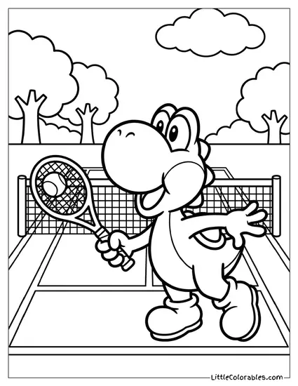 Yoshi Playing Tennis Coloring Page