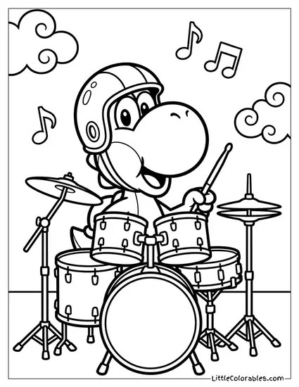 Yoshi Playing The Drums Coloring Page
