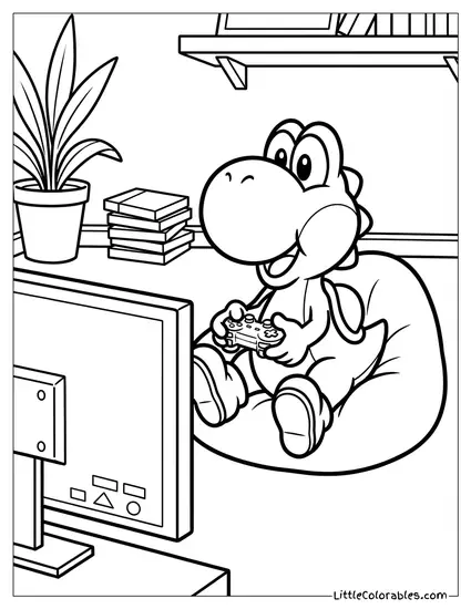 Yoshi Playing Video Games With Tiny Hands Coloring Page