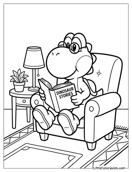 Yoshi Reading A Book With Glasses Coloring Page