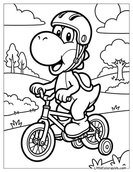 Yoshi Riding A Bicycle Coloring Page