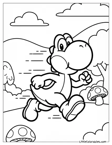 Yoshi Running Fast With Speed Lines Coloring Page