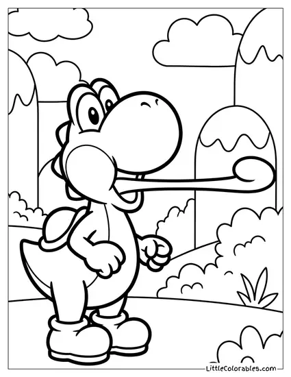 Yoshi Sticking His Long Tongue Out Coloring Page