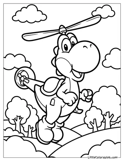 Yoshi Transforming Into A Helicopter Coloring Page