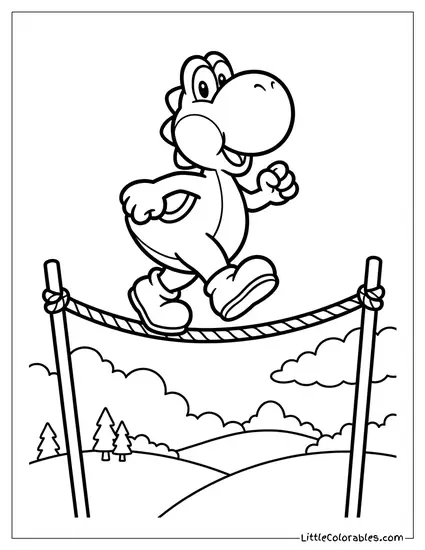 Yoshi Walking On A Tightrope Coloring Page