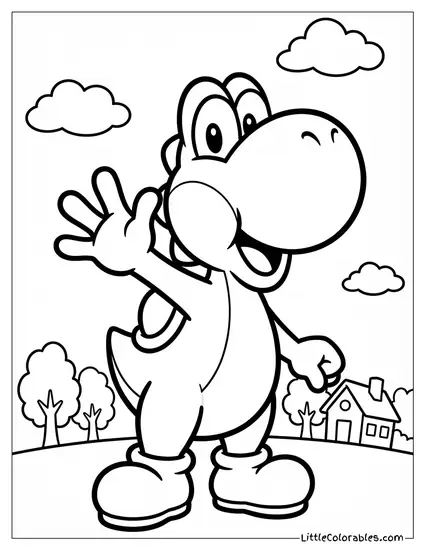 Yoshi Waving Goodbye Coloring Page