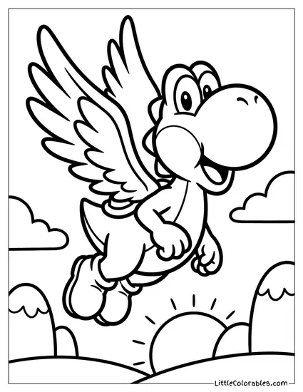Yoshi Wearing Wings And Flying Coloring Page