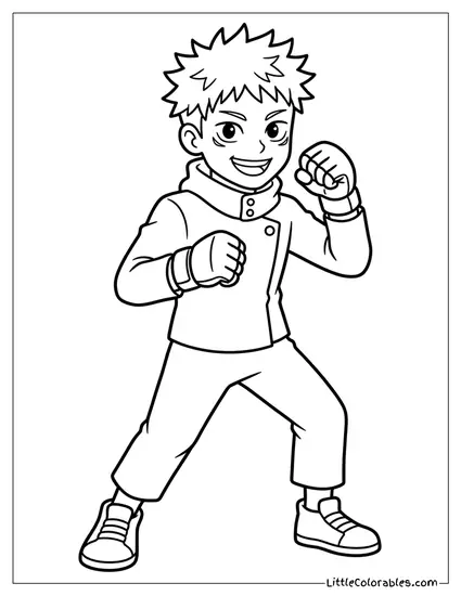 Yuji Itadori in Fighting Stance Coloring Page