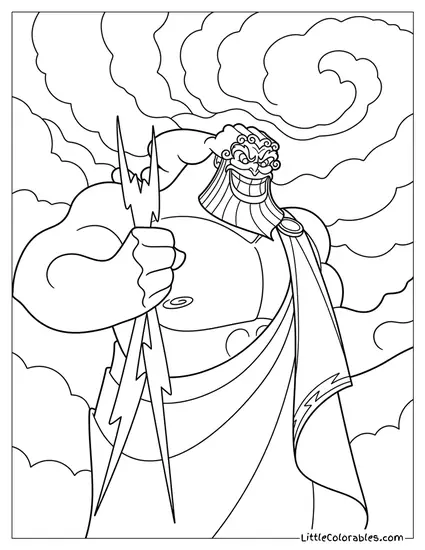 Zeus Holding Lightning Bolt and Smiling Coloring Page