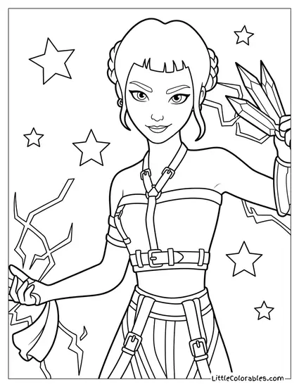 Zoey Looking Confident Holding Her Knives Coloring Page