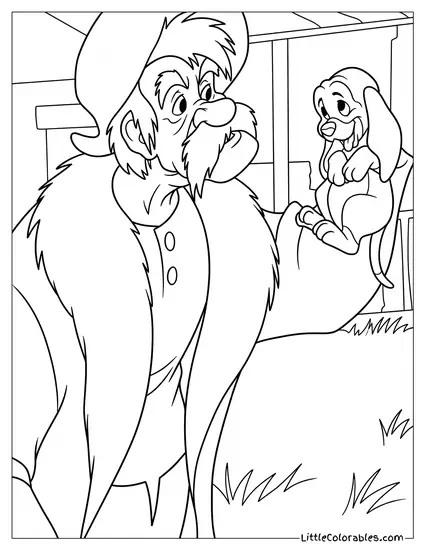 Amos Holding and Looking at Tod Coloring Page