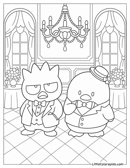 Badtz Maru and Tuxedo Sam at a Formal Event Looking Mismatched Coloring Page
