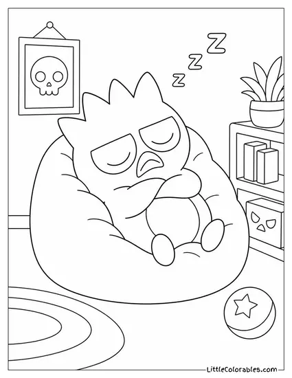 Badtz-Maru Asleep in a Beanbag Chair Mid Scowl Coloring Page