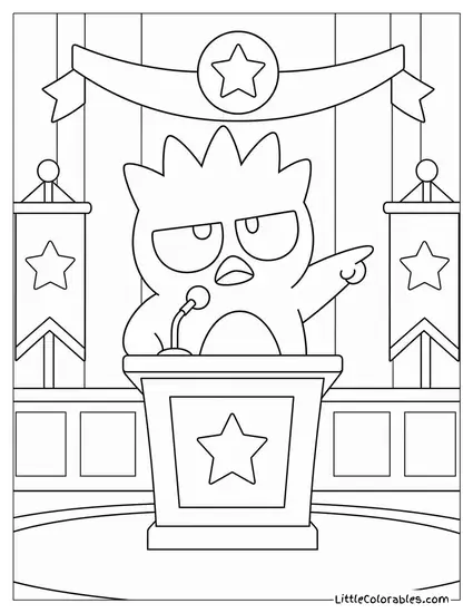 Badtz-Maru at a Debate Podium Pointing a Flipper Coloring Page