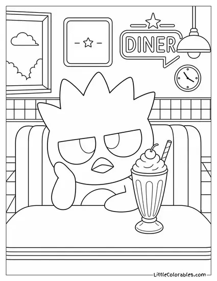 Badtz-Maru at a Diner Booth with a Milkshake Coloring Page