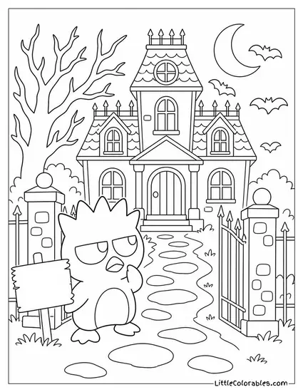 Badtz-Maru at a Haunted House Daring to Go Inside Coloring Page