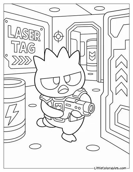 Badtz-Maru at a Laser Tag Arena Mid Mission Coloring Page