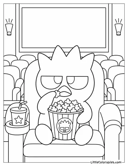 Badtz-Maru in a Dark Movie Theater Eating Popcorn Coloring Page