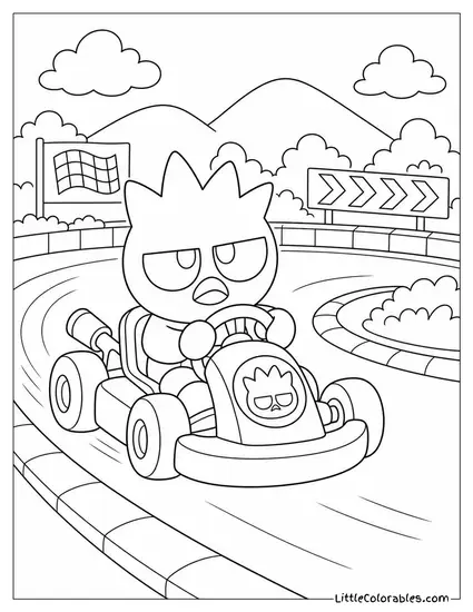 Badtz-Maru in a Go Kart Speeding Around a Corner Coloring Page