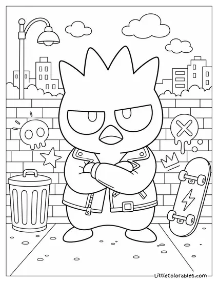 Badtz-Maru in a Leather Jacket with Arms Crossed Coloring Page