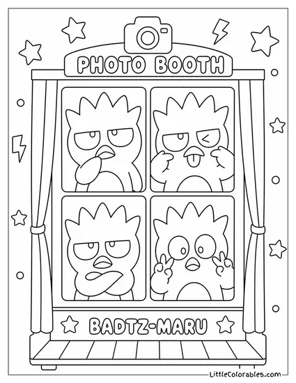Badtz-Maru in a Photo Booth Making Silly Faces Coloring Page