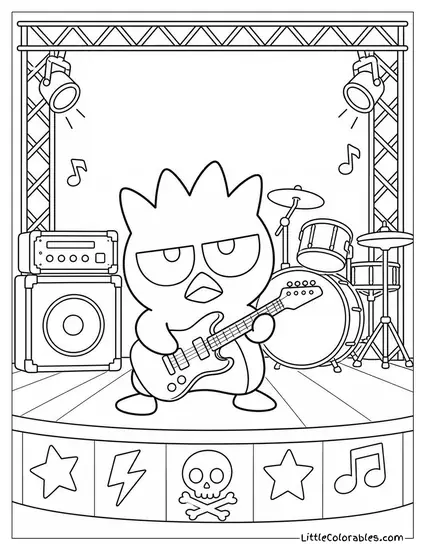 Badtz-Maru in a Rock Band with a Tiny Electric Guitar Coloring Page