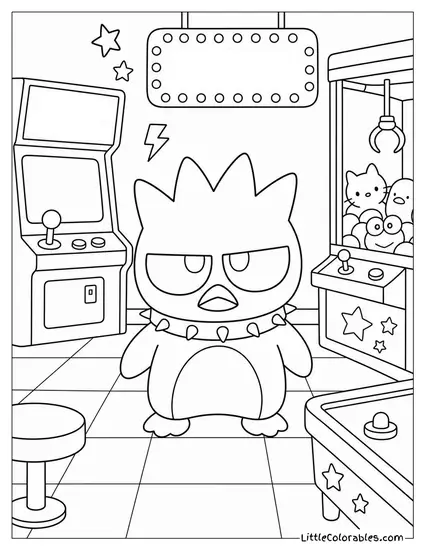 Badtz-Maru in a Spiky Collar at an Arcade Coloring Page