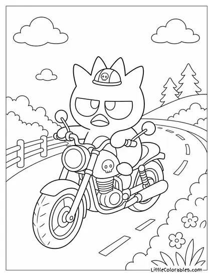 Badtz-Maru on a Motorbike with a Tiny Helmet Coloring Page