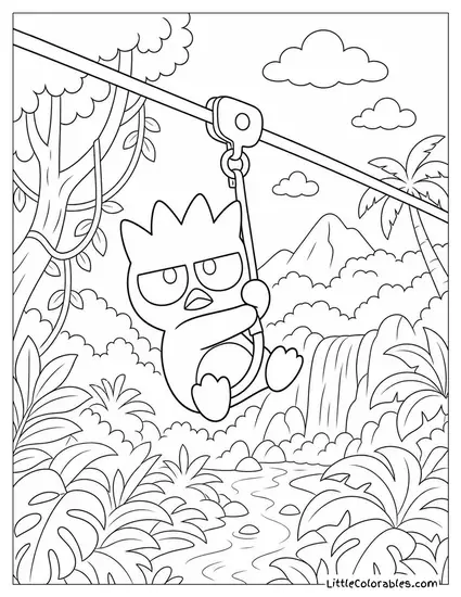 Badtz-Maru on a Zip Line Through a Jungle Coloring Page