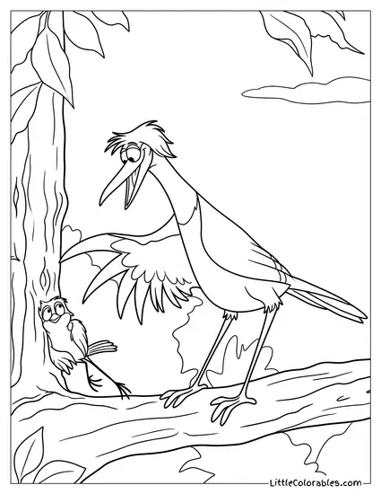 Big Mama and Squeaks on a Branch Coloring Page