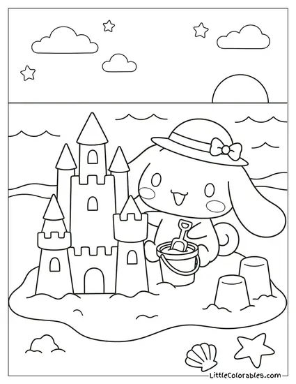 Building Sandcastle at the Beach Coloring Page