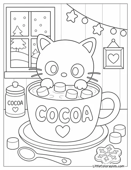 Chococat in a Cocoa Mug with Marshmallows Coloring Page