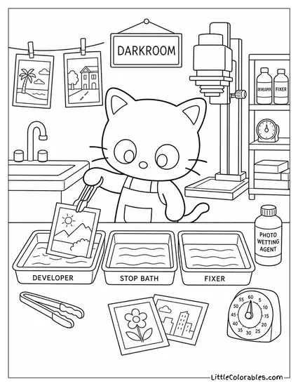 Chococat in a Photo Darkroom Developing Pictures Coloring Page