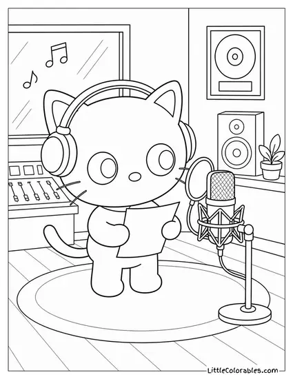 Chococat in a Recording Studio at a Microphone Coloring Page
