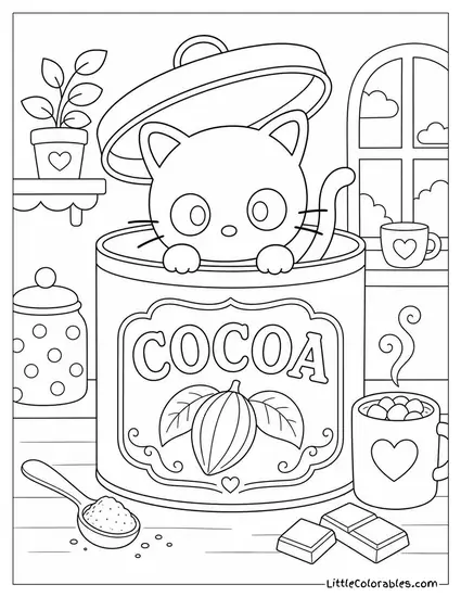 Chococat Inside a Giant Cocoa Tin Coloring Page