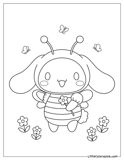 Cinnamoroll Dressed as a Bee Holding a Flower Coloring Page